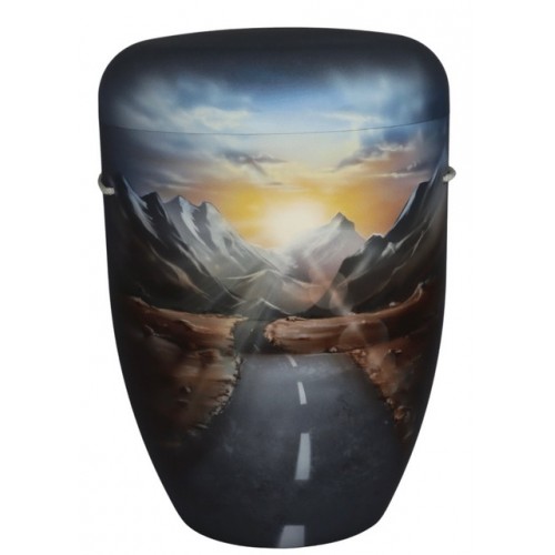 Hand Painted Biodegradable Cremation Ashes Funeral Urn / Casket - Open Road to the Mountains